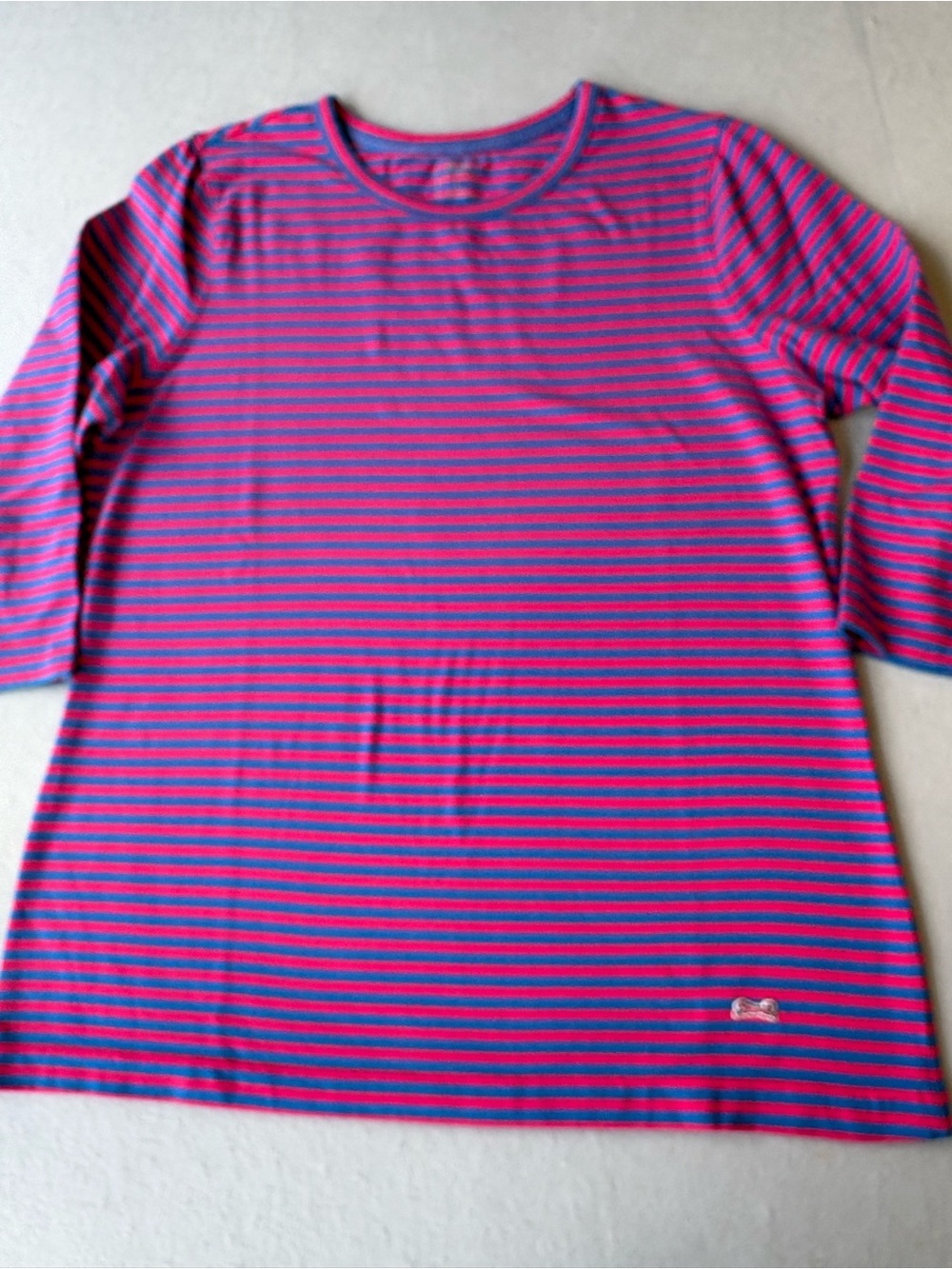 Le Tigre Pink and Blue Striped Long Sleeve Shirt Sz L Pima Cotton